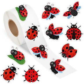 500 Pcs Ladybug Stickers Roll Self Adhesive Cute Cartoon Party Supplies Decoration Waterproof Insect Label Envelope Seals for Classroom Water Bottle Card Scrapbook School Diary Laptop Cup Decals