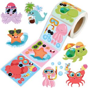Ocean Animal Stickers for Kids Make Your Own Summer Sea Animal Rolled Scene Stickers 200Pcs DIY Art Craft for Party Favors Classroom Activities Decorations