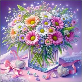FHBUBPUP 5D Flower Diamond Painting Kits for Adults, Daisy Diamond Art Kits for Beginners, DIY Full Drill Round Diamond Dot Gem Art, Craft Gift Suitable for Home Wall Decoration 12×12Inch