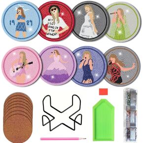 8PCs Diamond Paintings Coasters Kits Set,Singger Diamond Art Coasters with Holder, Crafts DIY Music Coasters, Diamond Art Kits Adult Craft Diamond Gift