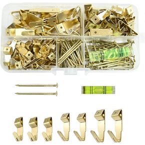 171PCS Copper Plating Picture Hanging Kit - Heavy Duty Wall Hooks,Photo Frame Hangers (57lb, 35lb, 25lb Hooks, Nails & Mini Level)