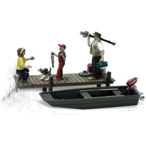 Family Fishing (3 Figures, Dog & Boat) O Scale Woodland Scenics