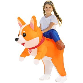 Inflatable Costumes Kids Dog Costume Halloween Blow Up Ride on Corgi Costume Animal Suit for Girls Boys Cosplay Party