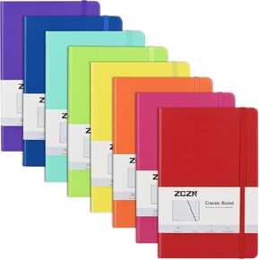ZCZN 8 Pack Lined Journal Notebooks, 192 Pages A5 Hardcover Leather Journals for Work,Writing,School & Travel, College Ruled Journaling Notebooks for Notes Taking,Diary Journal (8 Vibrant Colors)