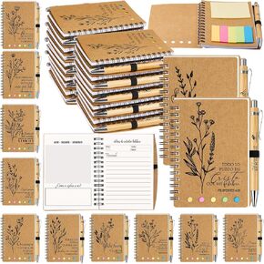 Kosiz Spanish Christian Bible Verse Spiral Notebooks and Inspirational Bamboo Wood Pens Church Religious Pocket Journal Notepad Church Gifts Bulk for Women Sunday School Teachers(20 Sets,Classic)