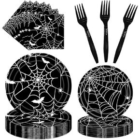 Halloween Birthday Party Supplies - 96PCS Halloween Party Supplies Set Includes 9'' Plates 7'' Plates Napkins Forks Serves 24 Guests