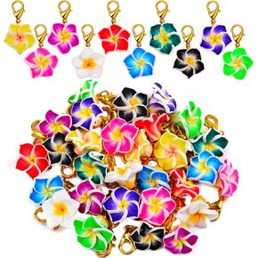 30pcs 10 Colors Stitch Markers Charms Flower Dangle Pendant Charms with Golden Lobster Clasp for DIY Necklace Craft Supplies Jewelry Making Accessory