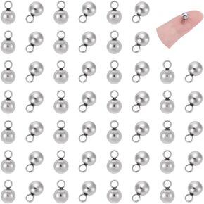 PH PandaHall 100pcs Stainless Steel Round Pendants Small Ball Charms Metal Dangle Ball Charms for DIY Necklace Bracelet Jewelry Making 7.5x5mm, Hole: 1.5mm