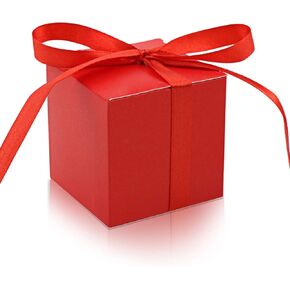 KPOSIYA 100 Pack Favor Boxes 2x2x2 inch Candy Boxes Silver Gift Boxes with Ribbons for Wedding Baby Shower Decorations Birthday Party Supplies