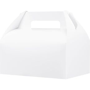 UnicoPak 5 Pack 9x6x6 Large Gable Boxes White Gift Boxes with Handles Bakery Boxes Treat Boxes Paper Lunch Boxes To Go Boxes for Birthday Wedding Party Favors Picnic Christmas