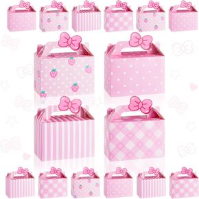 Marspark 24 Pcs Kitty Party Favor Pink Bow Tie Gift Boxes Cartoon Cat Happy Birthday Decoration Kitten Birthday Gift Candy Boxes for Kitty Theme Party Favor Supplies