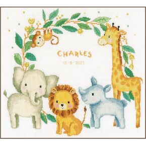 Vervaco Jungle Animals Counted Point Kit, White, Approx. 36 x 33 cm