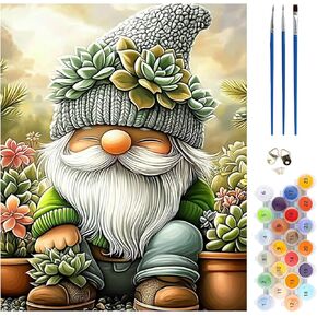 MEIYUDA Gnome Paint by Numbers Kit, Succulents Gnome Paint by Numbers for Adults Beginners, DIY Acrylic Oil Painting by Number on Canvas for Gift Home Wall Decor 16x20in