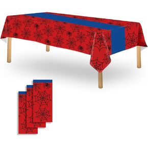 OQOQ Spider Birthday Party Tablecloth (3 Packs), 108x54 inches Red Blue Spider Web Plastic Disposable Table Cover Rectangular Tablecloth for Spiderman Birthday Party Decorations Supplies
