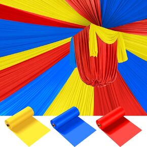 Blulu 3 Rolls 100 Feet x 40 Inch Plastic Tablecloths DIY Circus Tent Carnival Disposable Table Cover for Carnival Circus Clown Party Ceiling Backdrop Curtains Decorations(Blue Yellow Red)