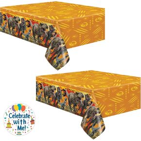 Unique Jurassic Park and Jurassic World Party Table Covers 2-Pack Plastic Tablecloths 54" x 84" with Celebrate With Me Sticker | Dinosaur Birthday Party Supplies for Kids