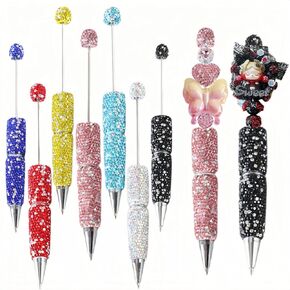 7Pcs Glitter Beadable Pens Full Rhinestone Fancy Pens for Beads Cute Journalling Pens for Women Fun Bling Ballpoint Pens Tween girls Gifts Trendy Stuff