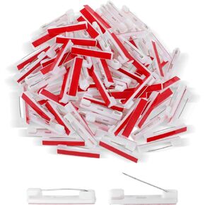 100 Pcs White Safety Bar Pins with Adhesive 1.42 Inch Large Bar Pins with Sticky Badge Clips, Plastic Name Tag Brooch Pin, Secure ID Card Backs Clips for Name Tags, ID Badges, DIY Crafts