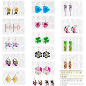 Earring Molds Silicone Kit, 174Pcs Resin Jewelry Making Kit Set, Jewelry Casting Mold for Epoxy Resin, Stud Dangle Drop Earrings Molds with Hole