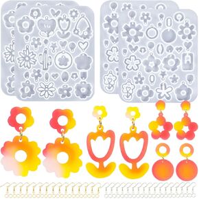 24 Pairs Flower Earring Molds – Premium Flower Silicone Resin Jewelry Molds with 200Pcs Ear Hooks & Jump Rings, DIY UV Epoxy Resin Casting Kit for Earrings, Pendants & Keychains