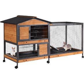 AIVITUVIN Rabbit Hutch Indoor with Metal Frame Rabbit Cage with Pull Out Tray No Leakage Bunny Cage with Wheel Guinea Pig Cage