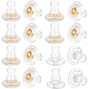16 pcs S925 Silver Earring Backs Rubber, Soft and Clear Silicone Earring Backs (12 Gold and 4 Silver)