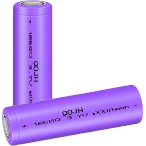 18650 Rechargeable Battery Flat Top Real Capacity 2000mAh Lithium Batteries for Headlamp, LED Flashlight, Solar Lights, Racing 2Pack (Purple)
