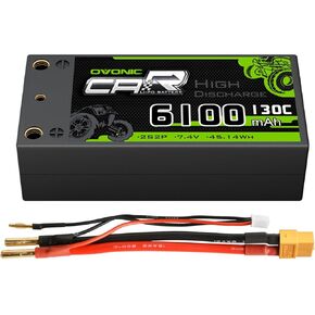 OVONIC Drag Racing Series 130C 6100mAh 7.4V 2S2P 8mm Bullet Connector HardCase Shorty Lipo Battery