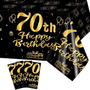 PHOGARY 30th Birthday Party Decorations Tablecloth for Women Men, 3 Pack Happy Birthday Tablecloths Bday Anniversary Theme Party Supplies Black and Gold Rectangular Table Cover 54 × 108 in