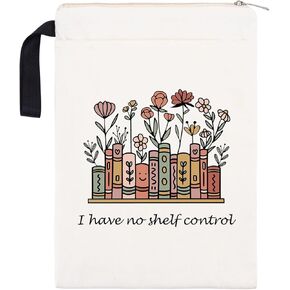 Inspirational Quote Book Sleeve, Book Covers for Paperbacks, Book Sleeve with Zipper, Book Lovers Gifts, Bookish Gift Book Pouch for Girl Women 12.5 x 8.7 Inch (I Have No Shelf Control)