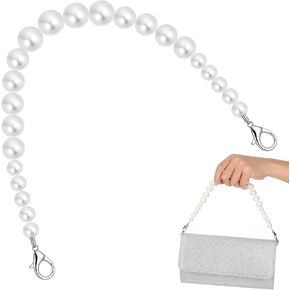 Pearl Purse Strap 12.6 Inch Pearl Bead Purse Handle Strap Chain Straps Replacement Short Handle Bags Decorations Handbag Chains Accessories for DIY Shoulder Hand Bag Wrist Bag Extended Crossbody Bags