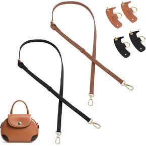 2PCS Purse Strap Replacement Crossbody, Leather Adjustable Purse Straps Compatible with Mini Bag, Shoulder Conversion Kit Bag Strap with Punch-Free Adapter for Handbag Tote Women