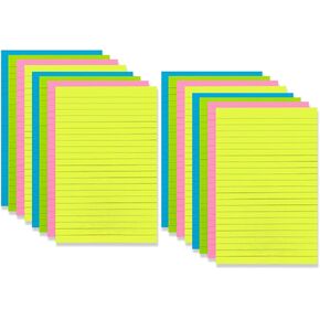 8 Pads Lined Sticky Notes 5 x 8 in, Bright Colors, Colorful Large Sticky Notes with Lines Self-Stick Note Pads for Home Office School Supplies, 50 Sheets/Pad, 400 Sheets Total, 4A 5084-N-Lx2