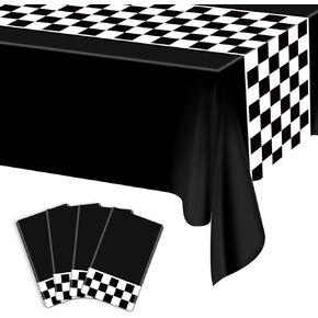 4 Pcs Racing Car Checkered Plastic Tablecloths, Race Car Party Supplies Racetrack Table Runner Rectangle Tablecover for Kid Boy Birthday Race Car Theme Party Two Fast Birthday, 51 x 86 in