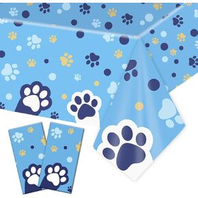 SAVITA 2pcs Paw Print Plastic Tablecloth, 54x108in Cute Rectangle Table Covers Table Cloth for Cat Puppy Birthday Party Supplies & Pet Themed Decorations