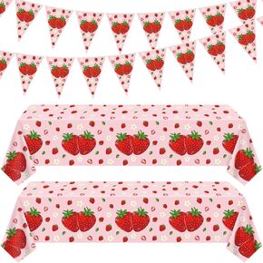 4PCS Strawberry Tableware Set Pink Strawberry Birthday Decoration Sweet Fruit Theme Decor Sweet One Birthday Party Decoration Berry First Decor for Girls 1st 2nd Baby Shower