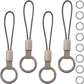 GORGECRAFT 4Pcs Adapter Connection Rope Strap Genuine Leather Keyring with Strap Short Lanyard Car Keychain Finger Ring Clips Connectors for Small Electronic Devices MP3 Player Keys ID Card (Black)