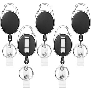 50 Pack Heavy-Duty Retractable Badge Holders with Carabiner Clip and Key Ring, Black ID Badge Reel for Office, ID Card Holder and Key Chain