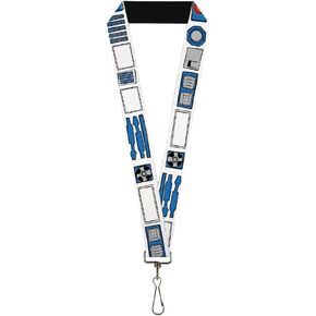 Star Wars Lanyard, Star Wars R2D2 Bounding Parts White Black Blue Gray Red, Elastic