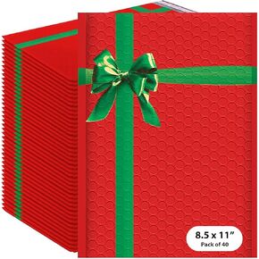 Christmas Poly Bubble Mailers | #2 Cushion Mailer, 8.5"x11" | Self Seal | Holiday Themed, Red Green Gift Packaging Envelope | Xmas Padded Envelopes | Shipping Bags Mailing Envelopes | Pack of 40