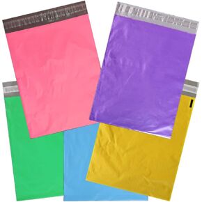 14.5 x 19", 12x15.5, 10x13" Poly Mailers Combo Pack, Pink, Purple, Blue, Green, Yellow, Self Sealing Shipping Bag Envelopes, 14x19, 12x15 Plastic 5 Designer Colors, Eagle Stickers (14.5 x 19", 10)