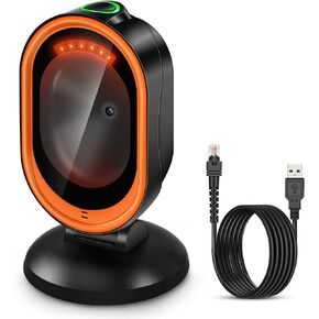 KUIIYER 1D QR 2D Barcode Scanner, USB Wired Automatic Desktop Bar Code Scanner with Adjustable Scanning Head, Plug & Play Hands-Free Barcode Reader for Computers, PC, Laptop & Universal POS System