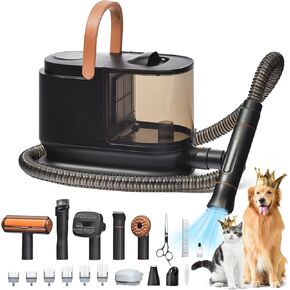 Bunfly Dog Grooming Kit & Dog Hair Vacuum, 3.5L Capacity Pet Grooming Vacuum with 13000kpa Strong Suction 99% Pet Hair,17 Tools Shedding Pet Hair, Home Cleaning -White