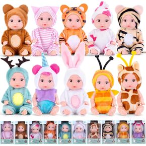 10PCS 4inch Mini Reborn Baby Dolls Set with 10 Outfits - Realistic Open Eye Design Child-Safe Role Play Toys for Girls Boys, Christmas Birthday Easter Gift Sets