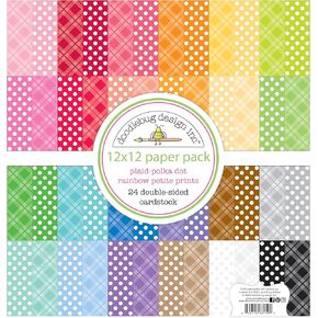 Doodlebug Petite Prints Double-Sided Cardstock 12"X12" 24/Pk - Plaid-Polka Dot