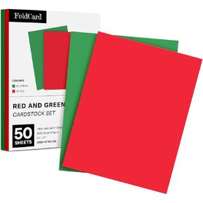 Red and Green Holiday Color Cardstock, Card Stock Paper for Christmas & New Year Arts & Crafts, Invitations, Greeting Cards, Gift Tags | 65lb Cover, Printer Compatible | 25 Red, 25 Green - 50 Total