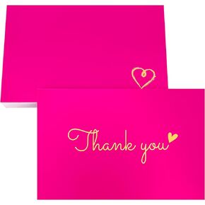 RXBC2011 Thank You Cards with Heart Design Appreciation Notes Card 4x6 Inch Pack of 50 Postcard size Hotpink
