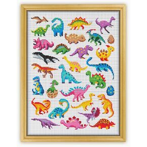 Dinosaurs Collection CS1680 - Counted Cross Stitch KIT#2 Prime. Set of Threads, Needles, AIDA Fabric, Needle Threader, Embroidery Clippers and Printed Color Pattern Inside.
