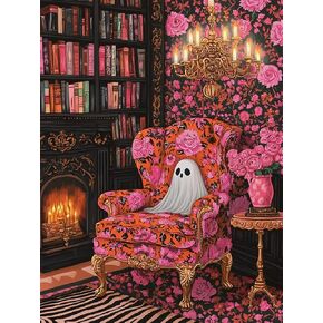 Gearock Halloween Diamond Art Kits for Adults, 5D DIY Cute Ghost Flowers Diamond Painting Kits for Room Bedroom Living Room Bathroom Wall Decor 12x16 Inch
