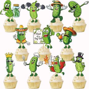36PCS Pickle Party Cupcake Toppers Pickle Birthday Cake Decorations Cute Cartoon Kind Of A Big Dill Cucumber Pickle Decorations for Pickle Party Decorations Pickle Birthday Decorations